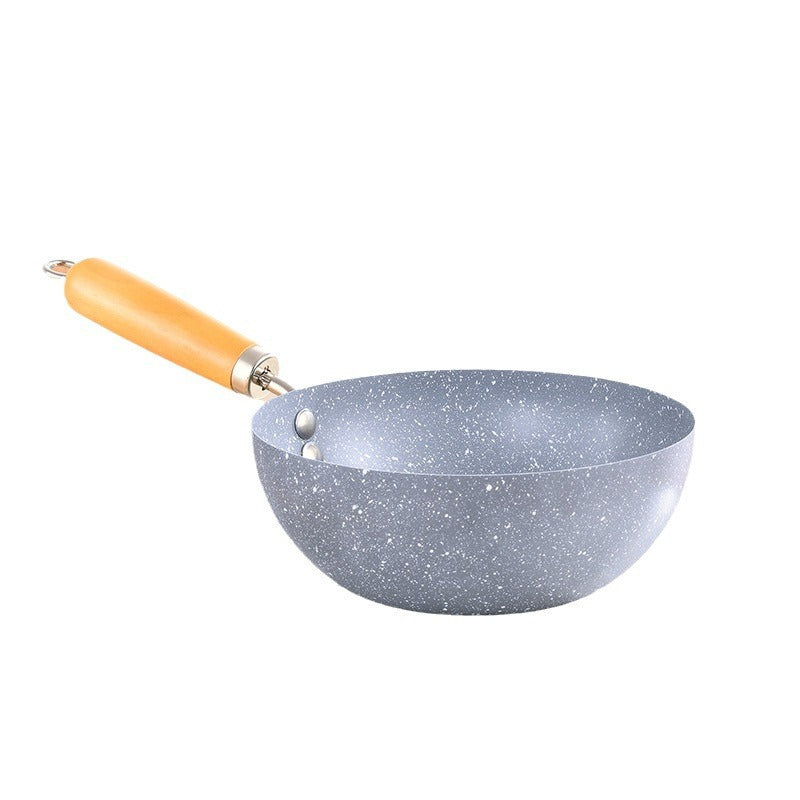 Mini Non-Stick Stone Wok Pan with Wooden Handle – Small Frying Pan for Induction, Gas & Electric Stoves | Japanese-Style Single-Serve Cookware 8"/9"/9.5"