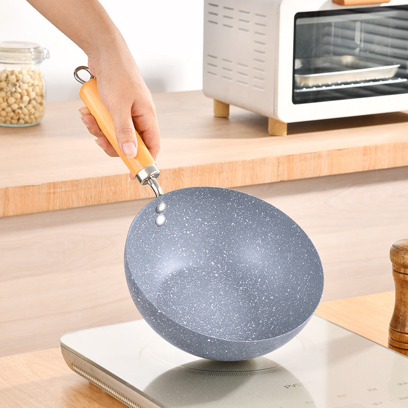 Mini Non-Stick Stone Wok Pan with Wooden Handle – Small Frying Pan for Induction, Gas & Electric Stoves | Japanese-Style Single-Serve Cookware 8"/9"/9.5"
