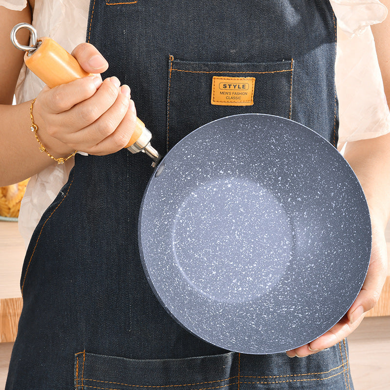 Mini Non-Stick Stone Wok Pan with Wooden Handle – Small Frying Pan for Induction, Gas & Electric Stoves | Japanese-Style Single-Serve Cookware 8"/9"/9.5"